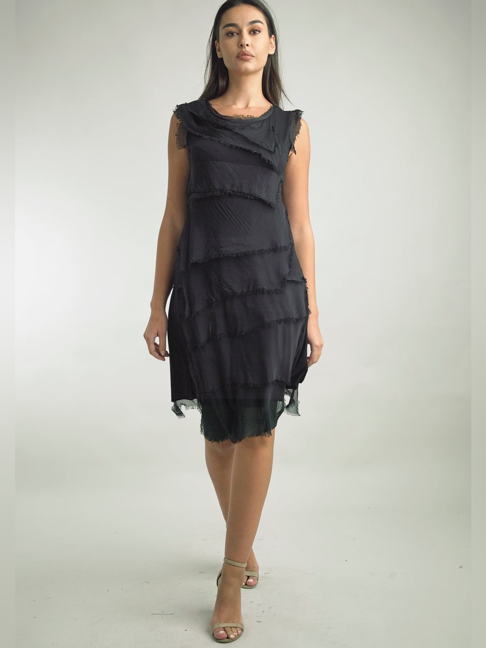 Tempo Paris NWT Black Tiered Silk Dress Sz Medium